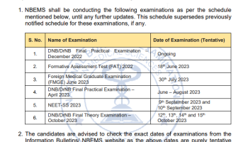 NBEMS Exam dates announced DNB theory practical exam dates